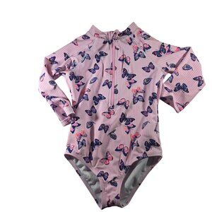 Swimsuit 4T girl Butterfly Print Long Sleeve One-Piece Kensie Zipper Closure